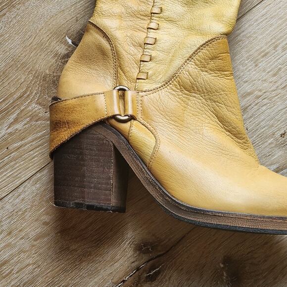 FREE PEOPLE AUBURN TALL OVER THE KNEE BOOTS MUSTARD YELLOW LEATHER SZ 39 US 8 - Picture 4 of 10